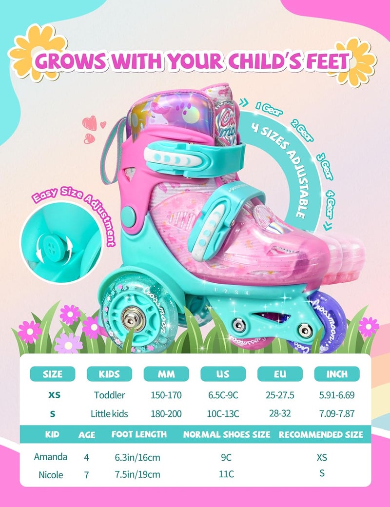 crossmoon Unicorn Toddler Roller Skates, Kids Training Safety Tripple Protection Roller Skates with 4 Adjustable Sizes, Fun Light-Up Wheels, Little Girls' Fancy Gift - Image 5